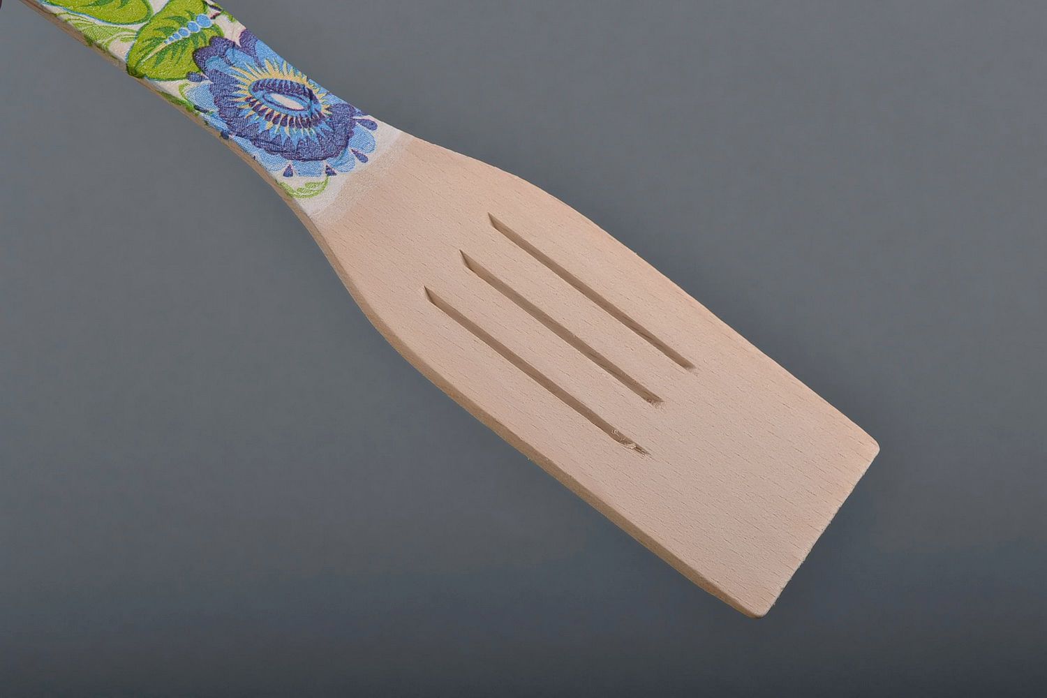 Wooden spatula for cooking Blue poppies photo 2