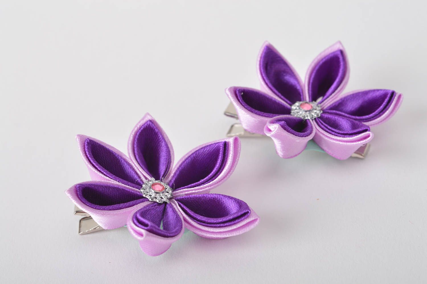 Handmade hair clips for kids stylish kanzashi hair clips 2 pieces violets photo 3
