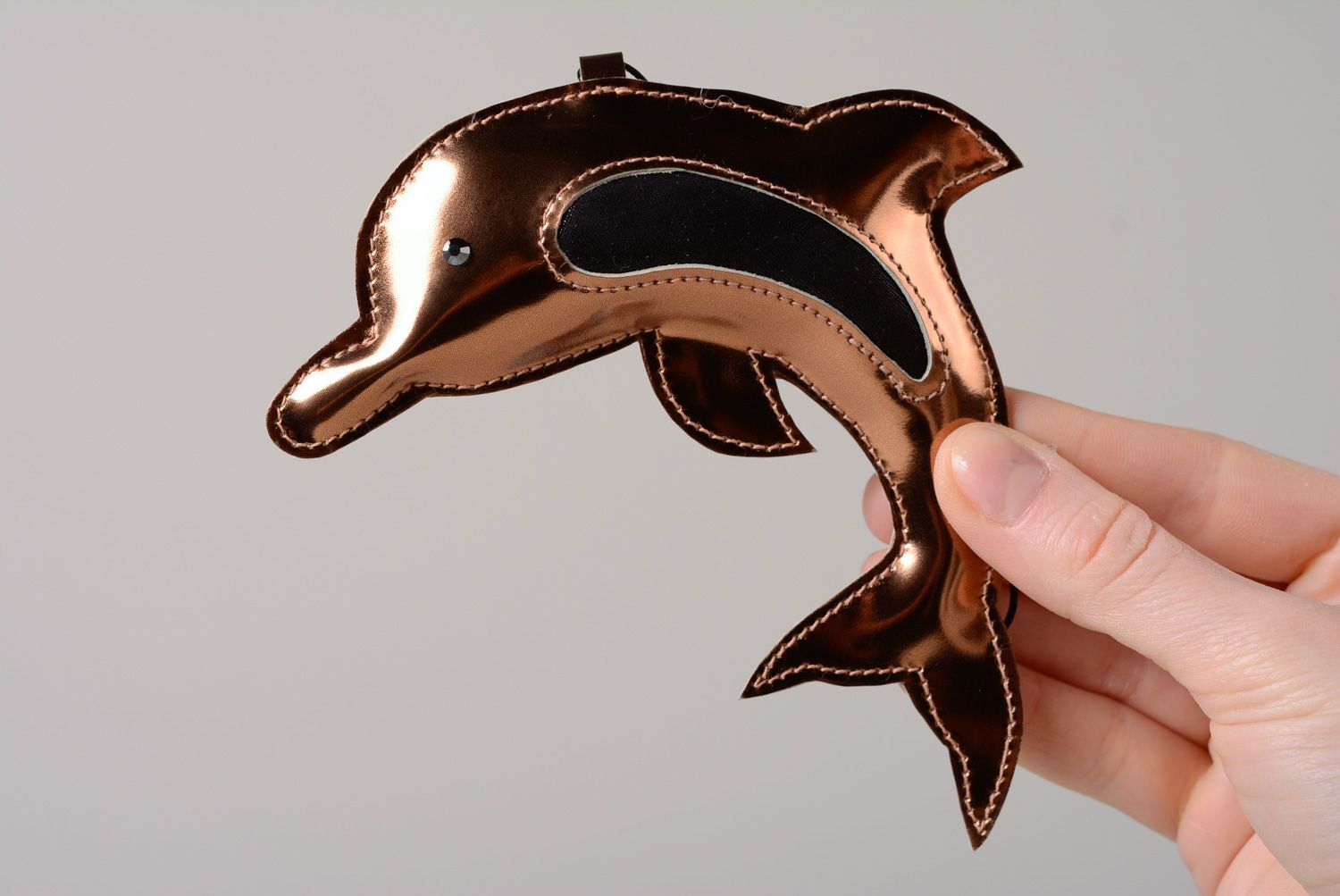 Handmade leather keychain or bag charm Golden Dolphin photo 2
