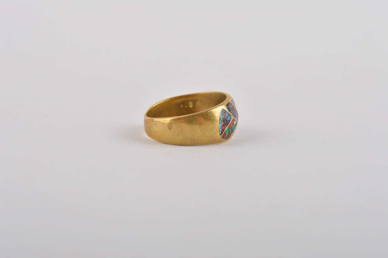Кольцо ручной работы украшение из латуни модное кольцо с самоцветами красивое фото 5