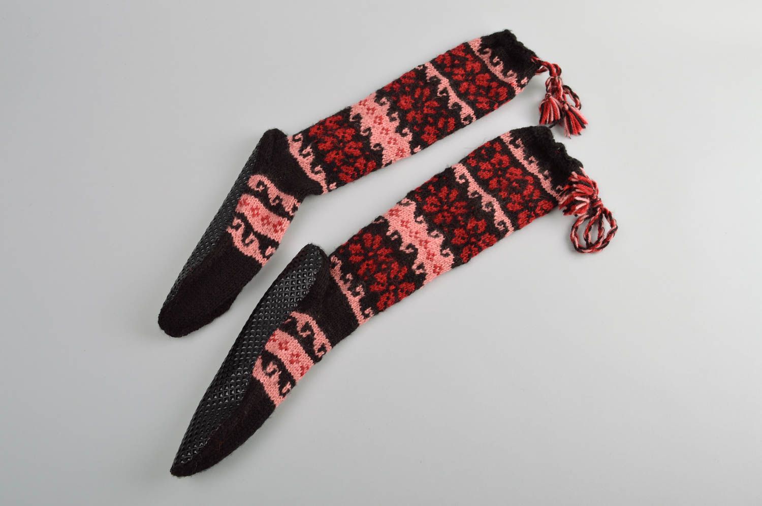 Носки ручной работы зимний аксессуар шерстяные носки с подошвой из дермантина фото 2