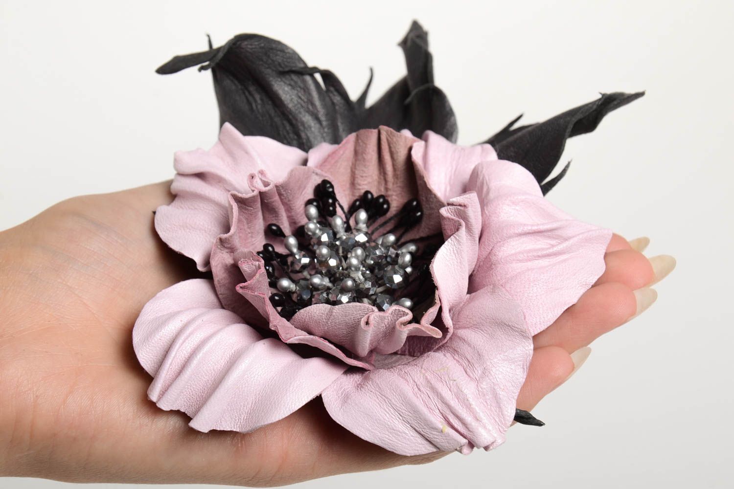 Handmade stilvolle Blume Brosche Leder Schmuck Accessoire für Frauen rosa Blume foto 5