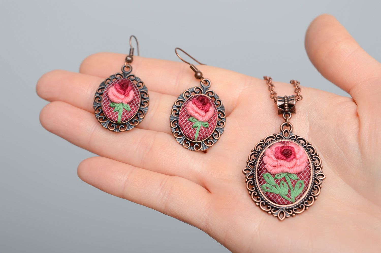 Earrings and pendant in vintage style photo 2
