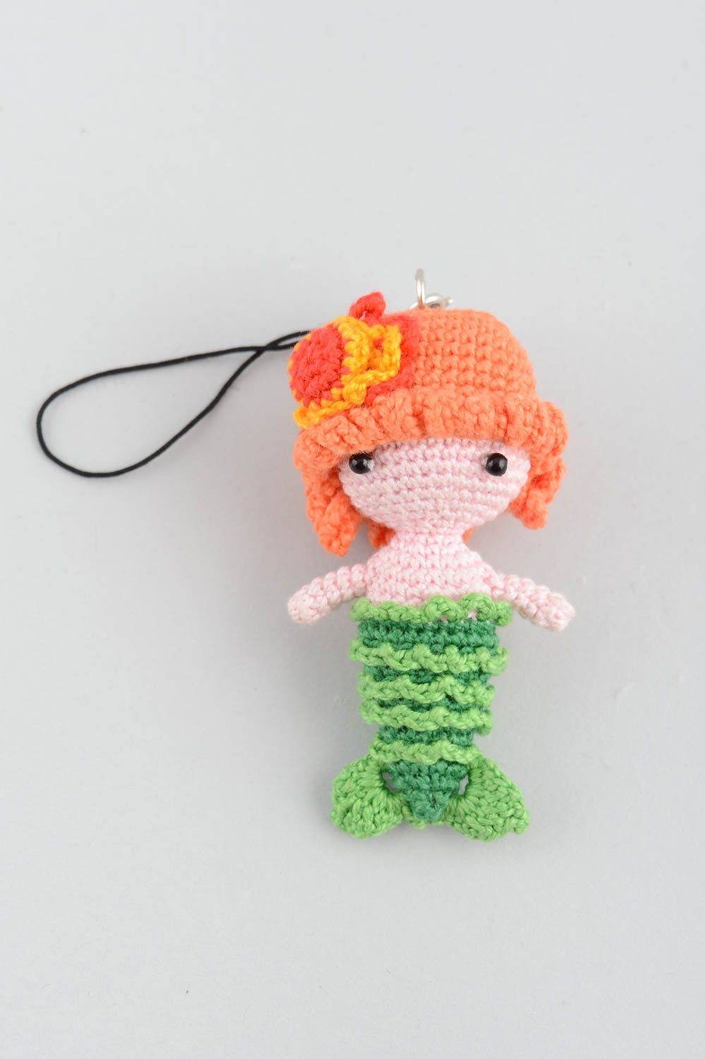 Handmade funny small colorful designer crocheted soft toy keychain Mermaid  photo 2