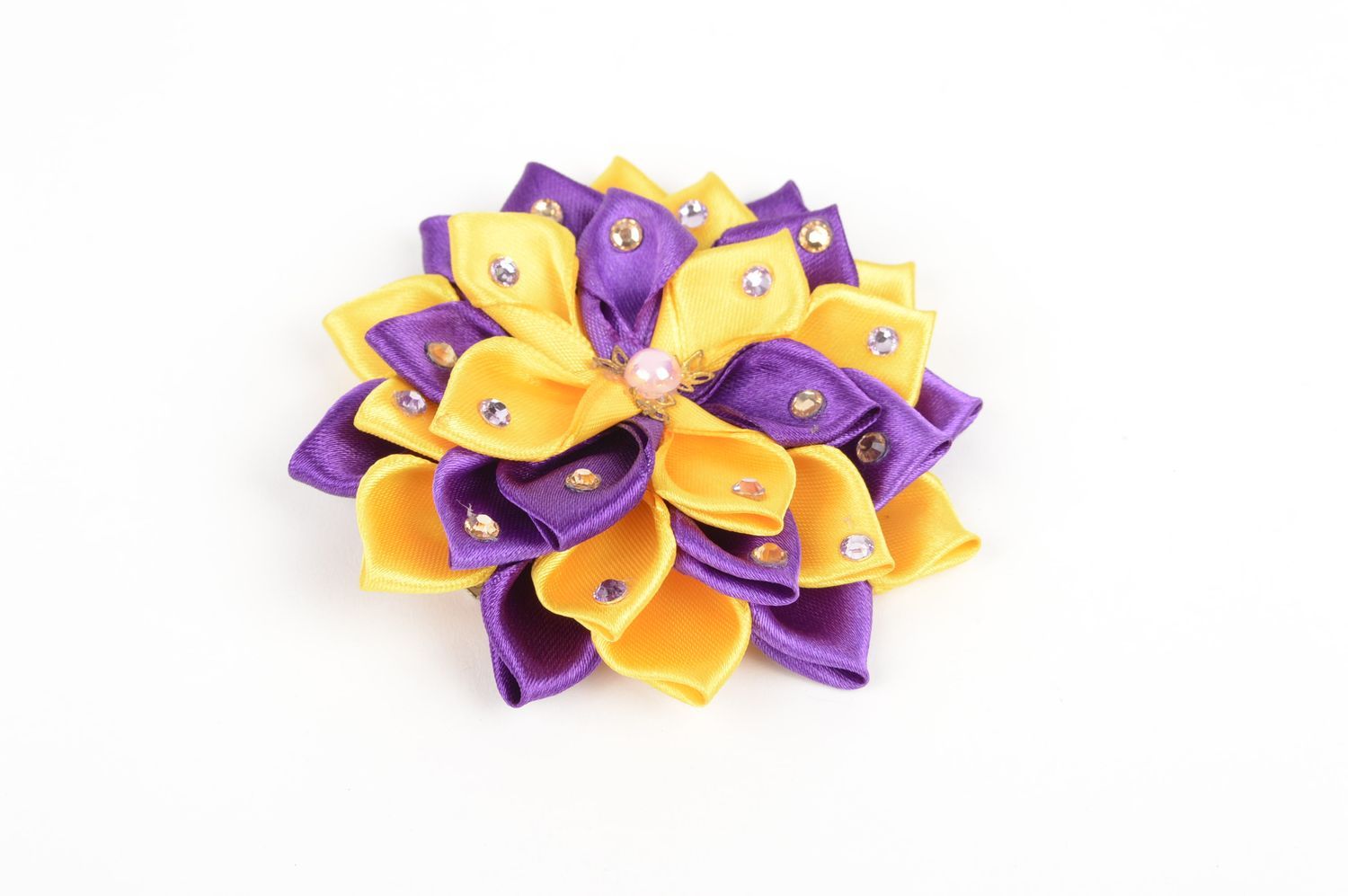Gelb violette Blume Haarspange handgemachter Schmuck Accessoire für Mädchen foto 3