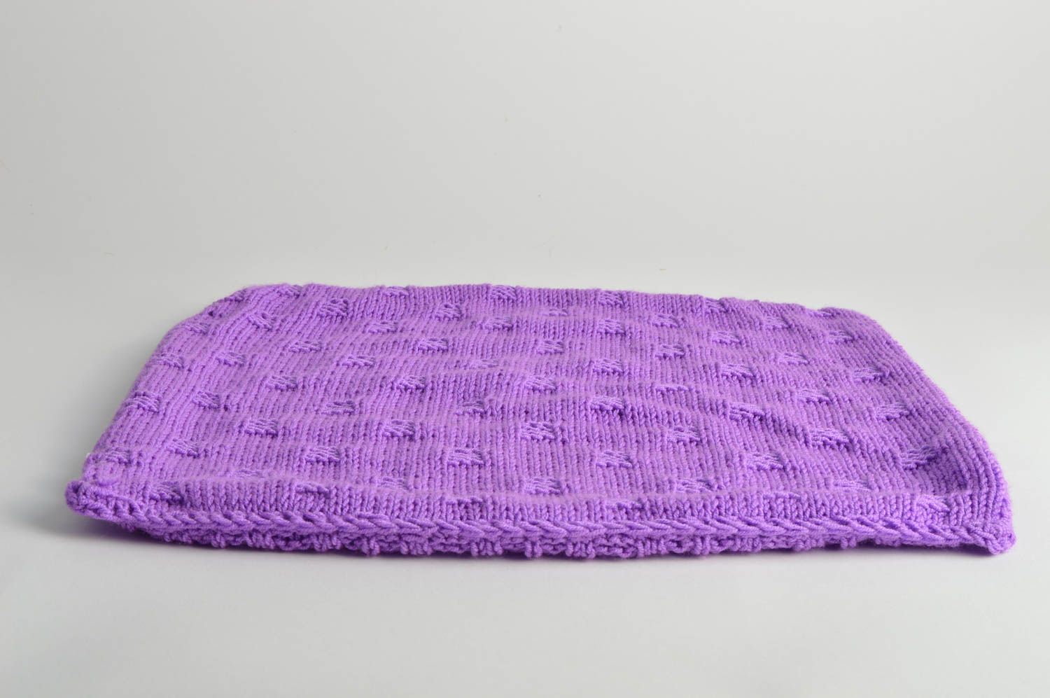 Small stylish handmade designer beautiful violet knitted pillowcase for decor photo 5