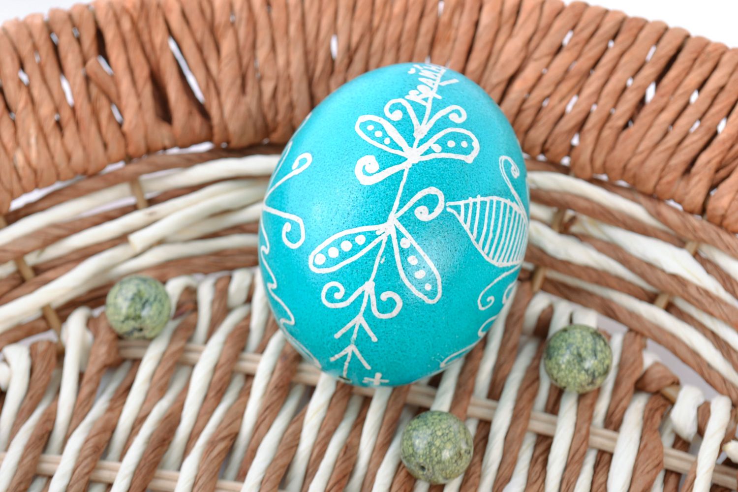 Handmade blue painted Easter egg with pattern photo 1