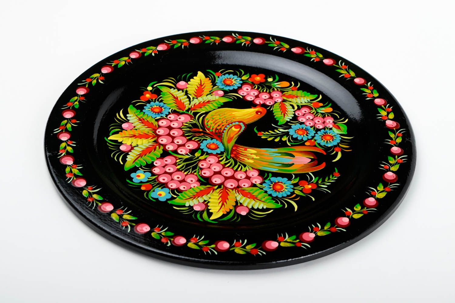 Assiette décorative faite main Assiette peinte avec oiseau Décoration maison photo 3