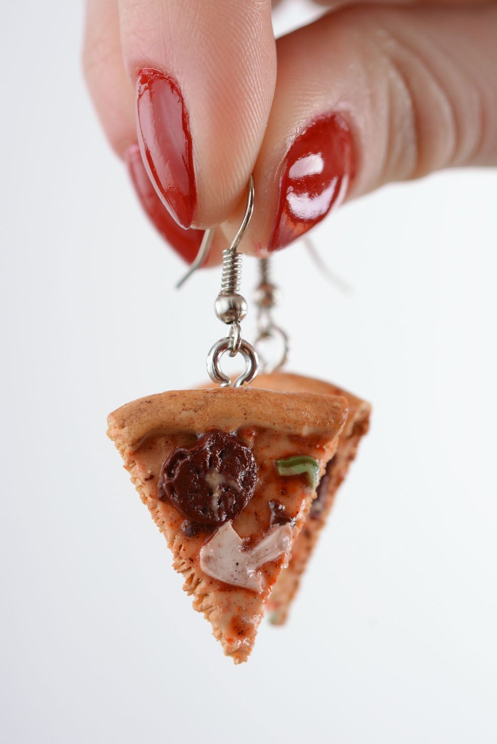 Unusual earrings made of polymer clay Pizza photo 5