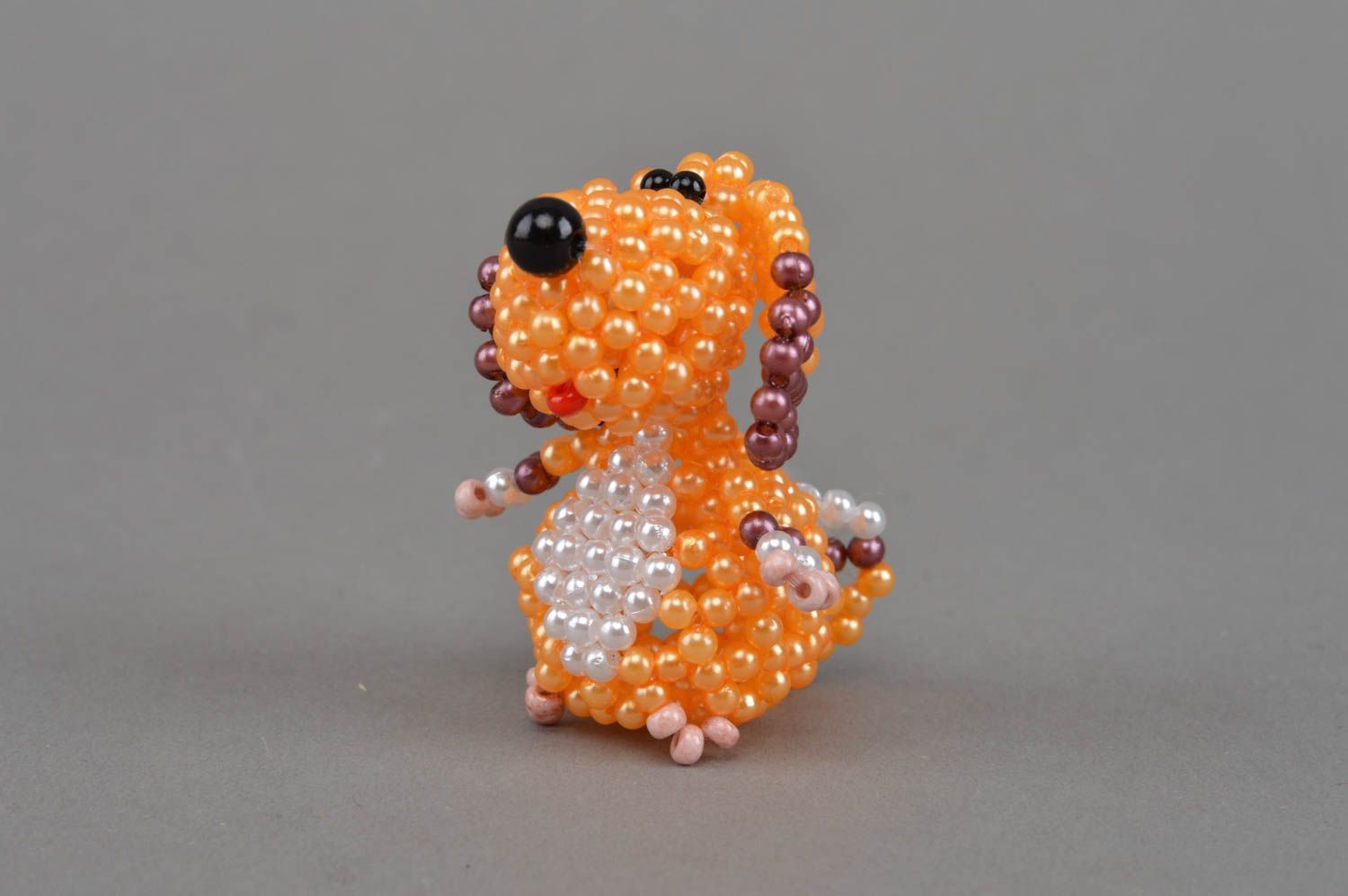 Deko Figurine aus Glasperlen in Orange mit Perlen Hund grell interessant schön foto 2