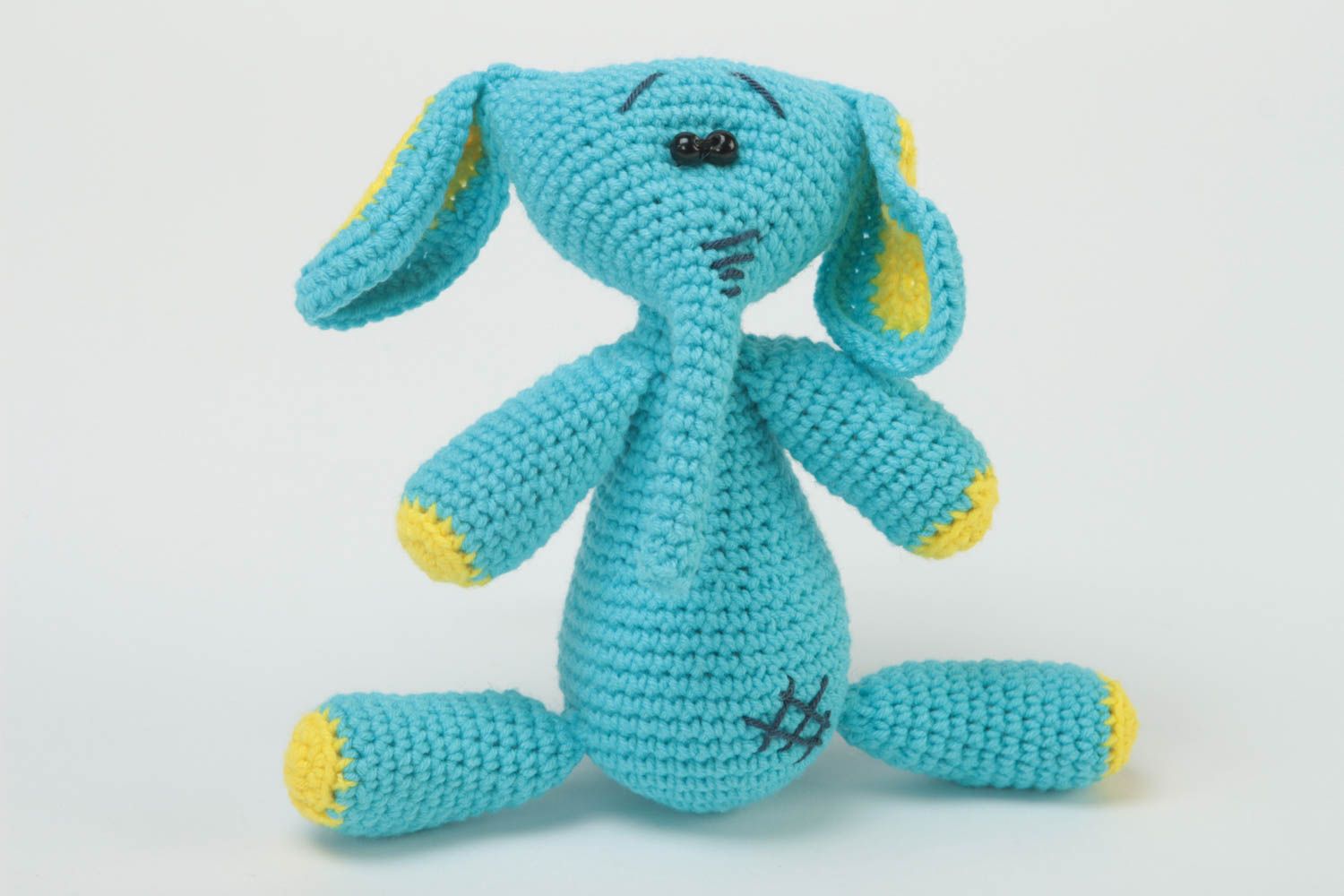 Игрушка слон ручной работы детская игрушка мягкая игрушка голубая вязаная фото 2
