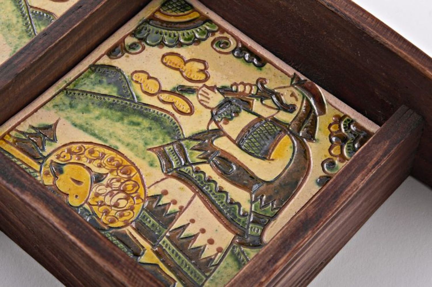 Mensola con affreschi decorativa fatta a mano Mensola di legno con piastrelle
 foto 2