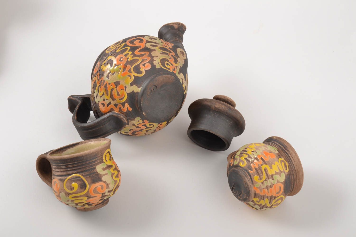 Geschirr Set handgemachte Keramik schöne Teekanne und Tassen aus Ton originell foto 4