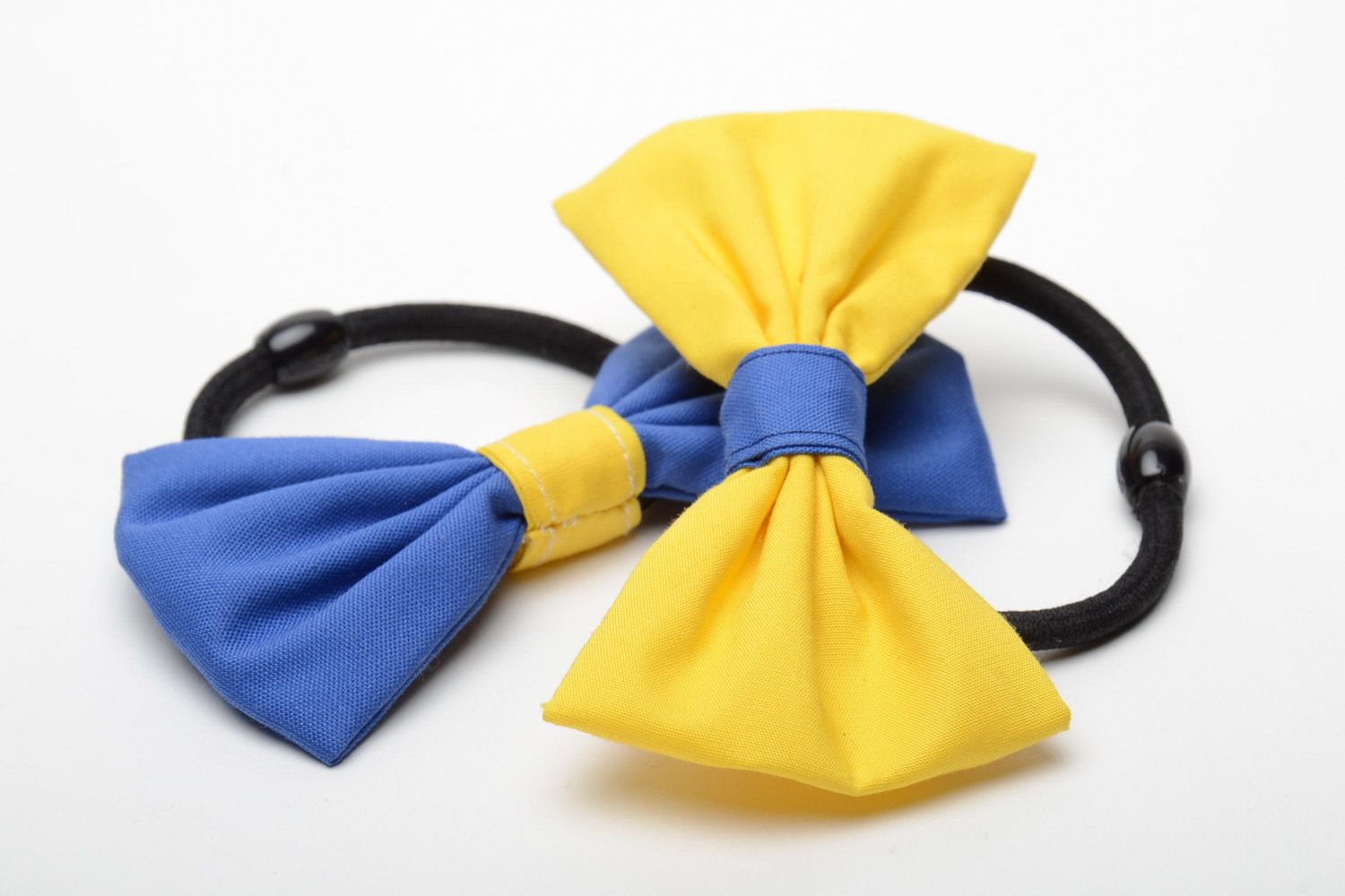 Set of handmade fabric bow hair ties 2 items yellow and blue hair accessories photo 4
