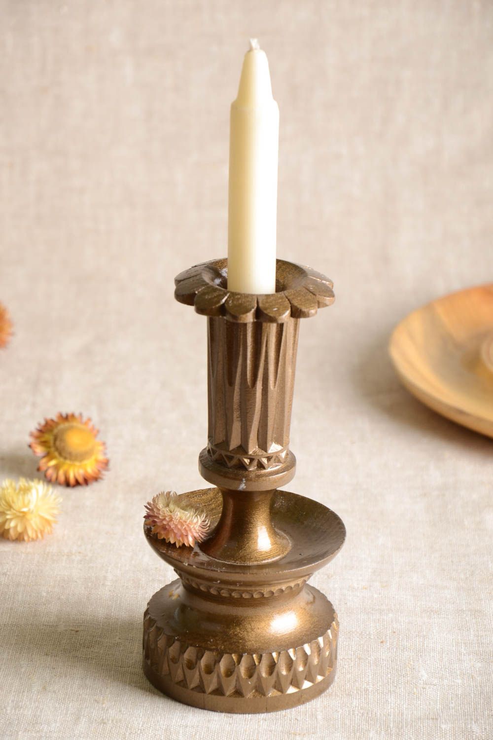 Handmade candlestick wooden candle holder table decor home decor gift ideas photo 1