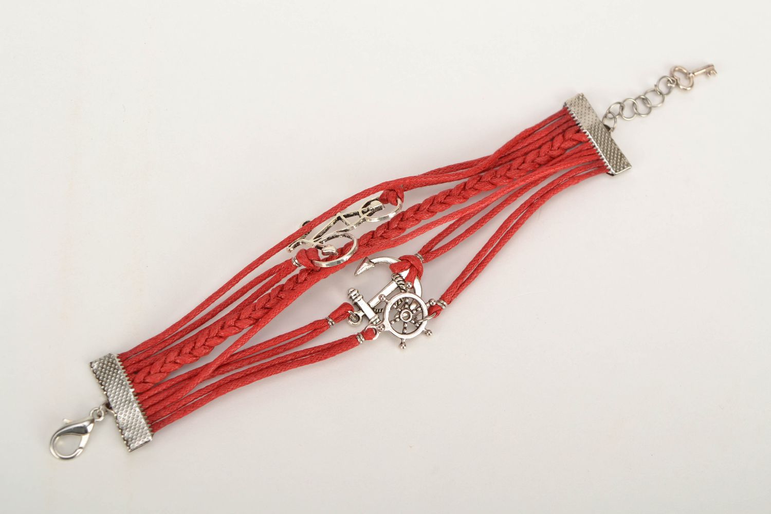 Red wide waxed cord bracelet photo 4