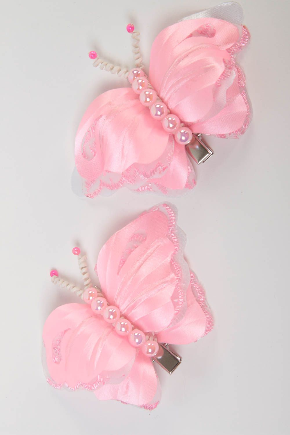 Заколки для волос в виде бабочек ручной работы набор из 2 штук розовые фото 2