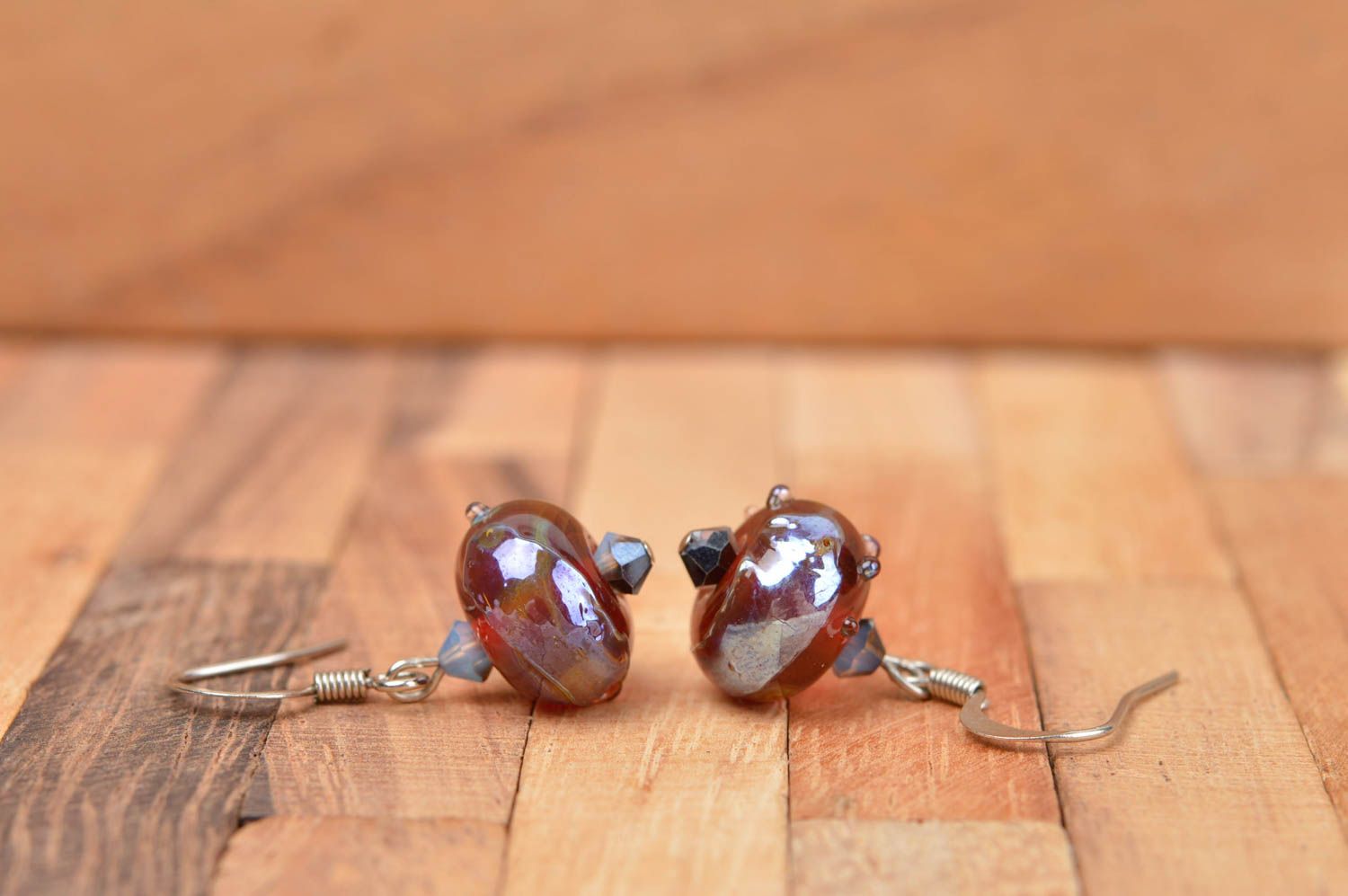 Handmade glass earrings long earrings with beads glass jewelry lampwork jewelry photo 2
