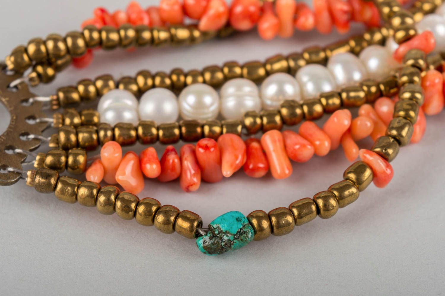 Damen Halskette aus echten Steinen mit Korallen Perlen handmade Designer Kette foto 5