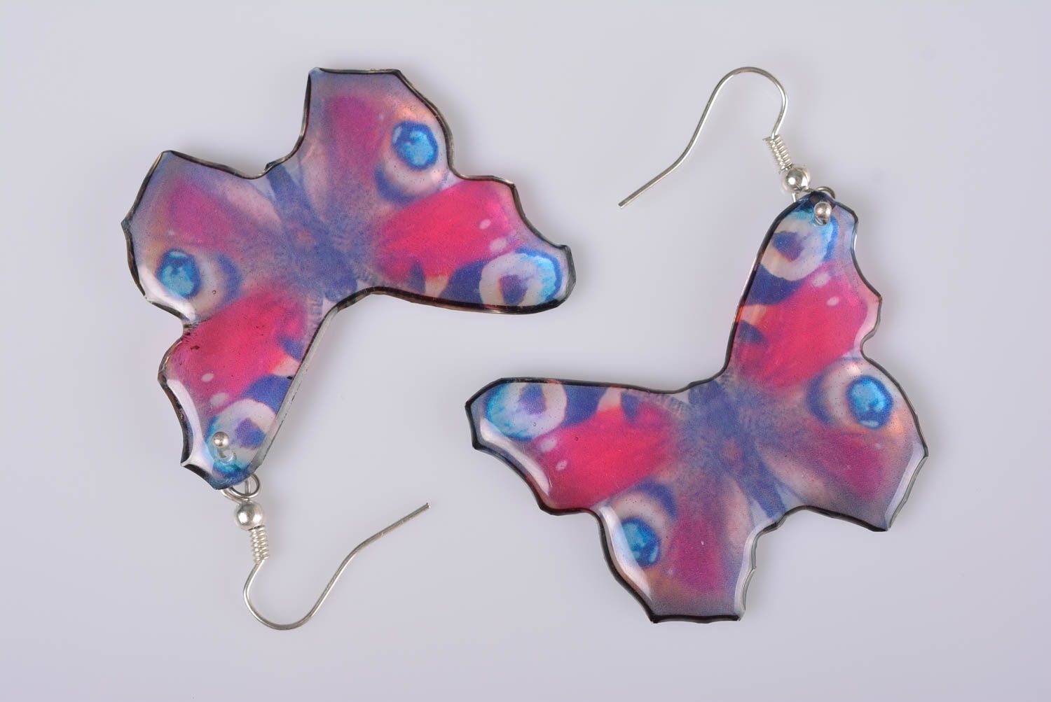 Unusual beautiful handmade designer earrings with epoxy coating Butterflies photo 4