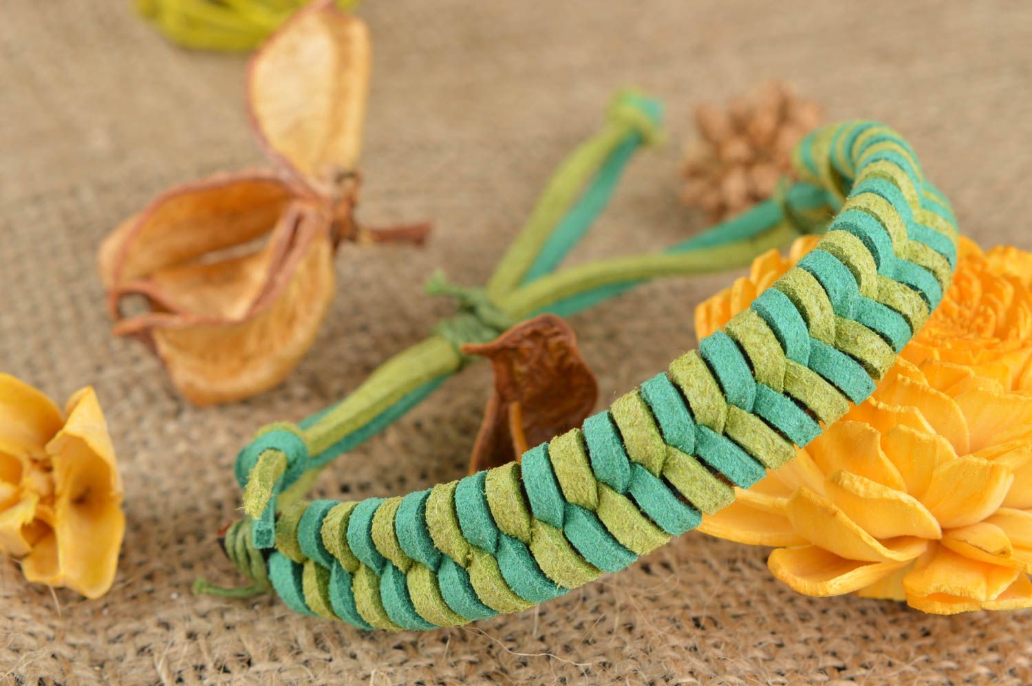 Handmade gelb grünes Leder Armband Designer Schmuck Accessoires für Frauen eng foto 1