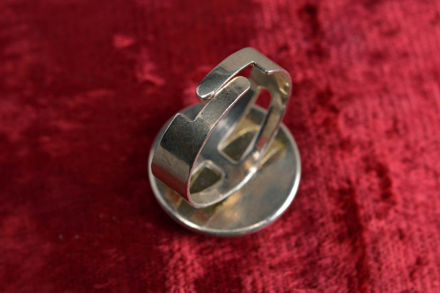 Blue handmade designer decoupage epoxy ring on metal basis photo 3