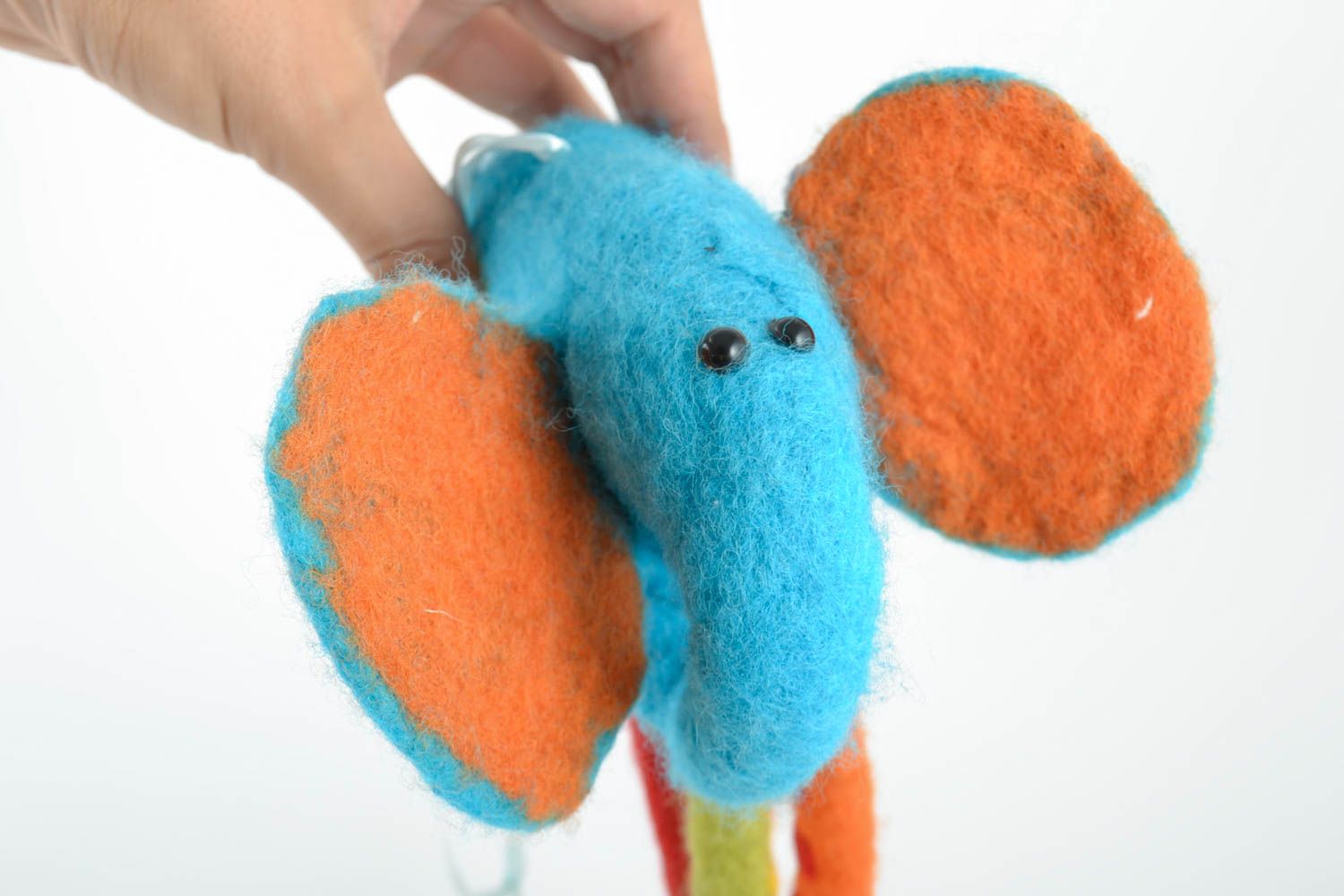 Beautiful handmade blue felted wool toy elephant for children and home photo 5