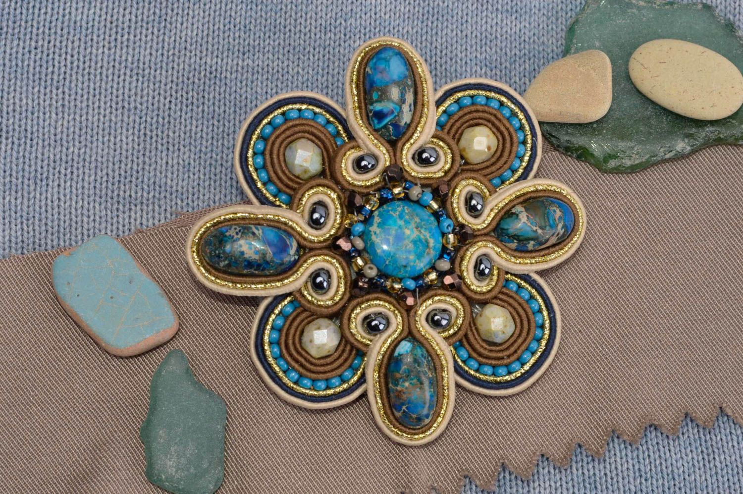 Soutache brooch handmade embroidery brooch flower shaped brooch for women photo 1