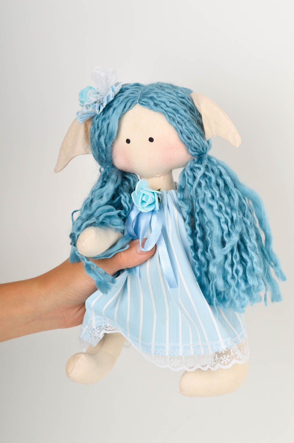 Handmade blauhaarige Designer Puppe im Kleid Stoff Spielzeug schöne Puppe foto 2