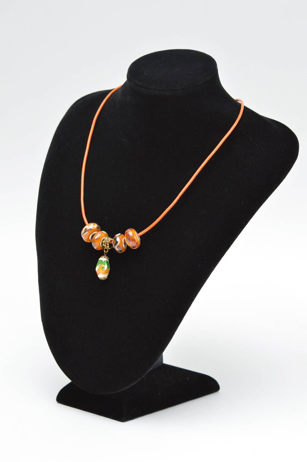 Handmade pendant women necklace unusual glass pendant orange lampwork pendant photo 5