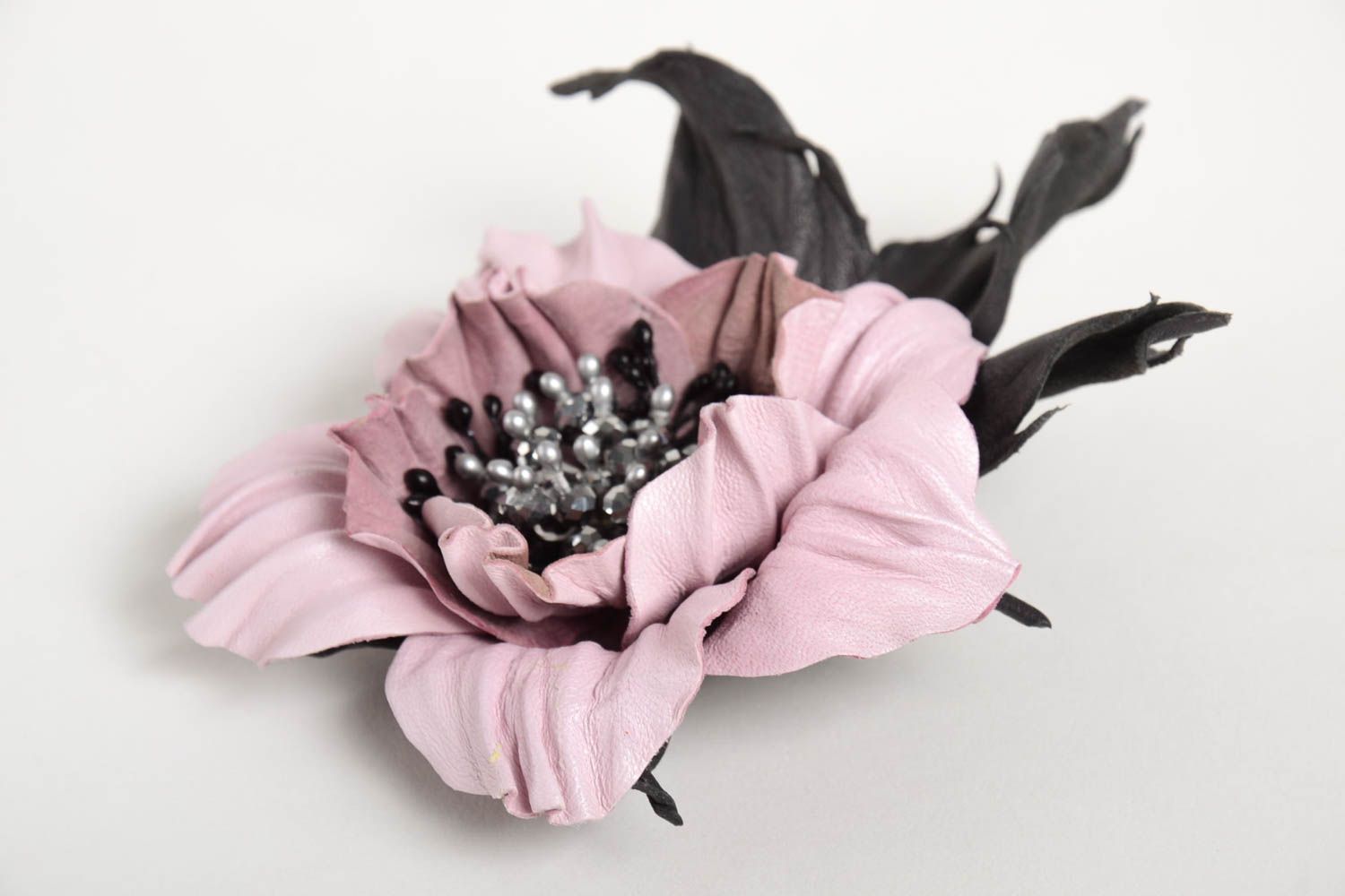 Handmade stilvolle Blume Brosche Leder Schmuck Accessoire für Frauen rosa Blume foto 2
