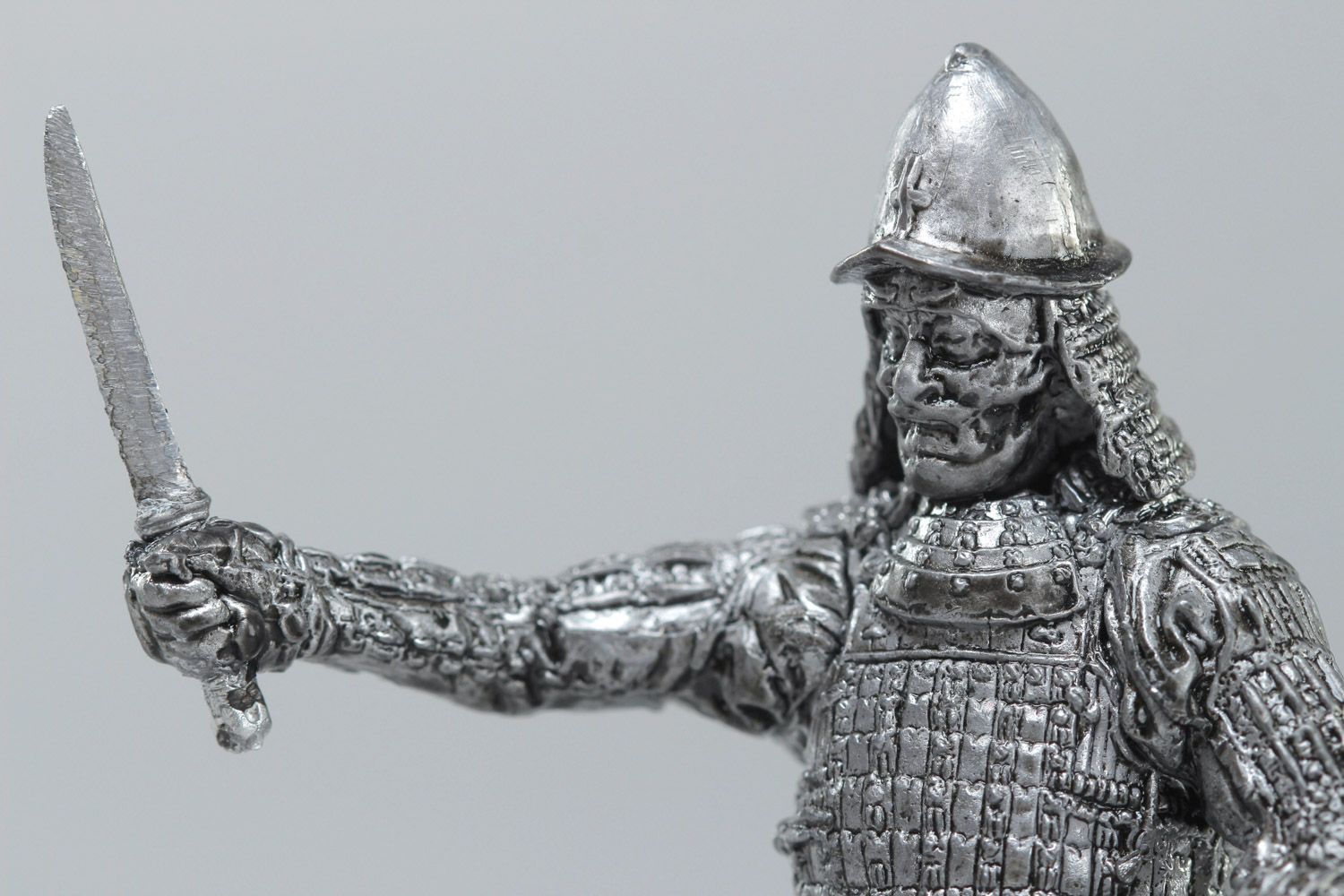 Handmade unpainted collectible figurine of samurai soldier cast of tin photo 3