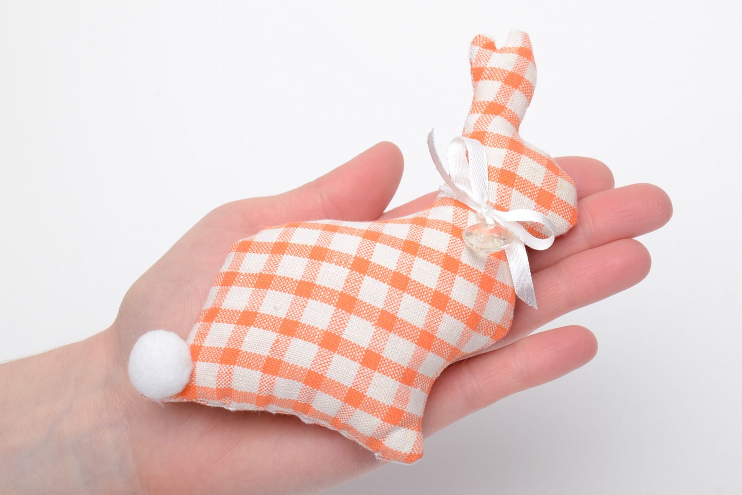 Handmade interior soft toy in the shape of rabbit sewn of natural material  photo 5