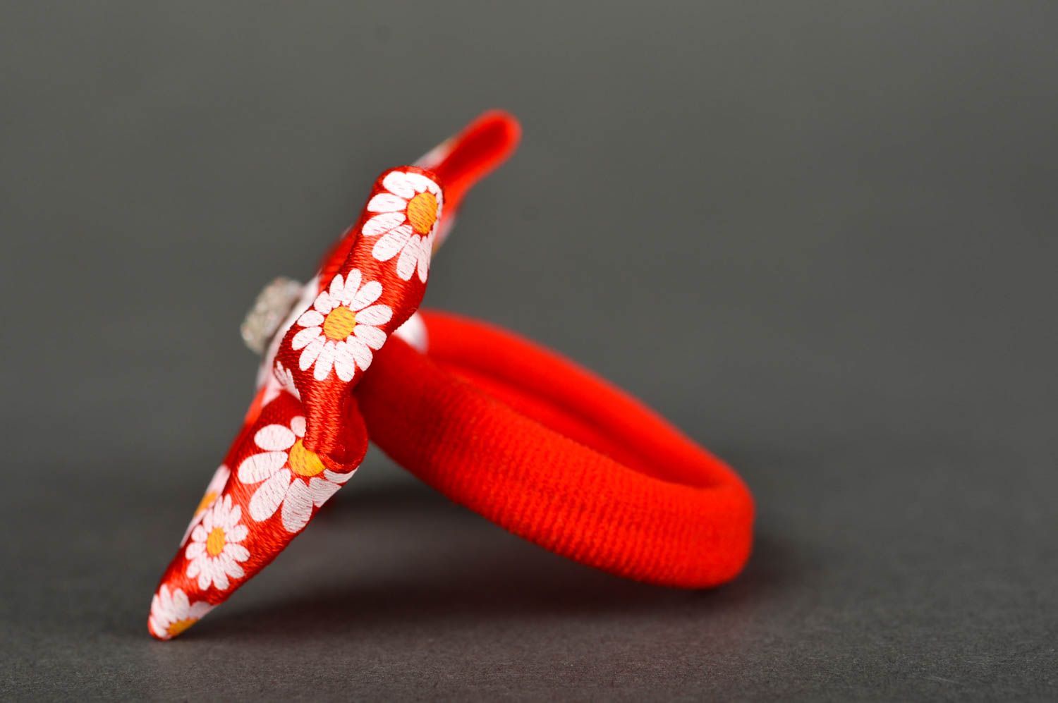 Goma para el pelo roja con flores accesorio para niña artesanal regalo original foto 4