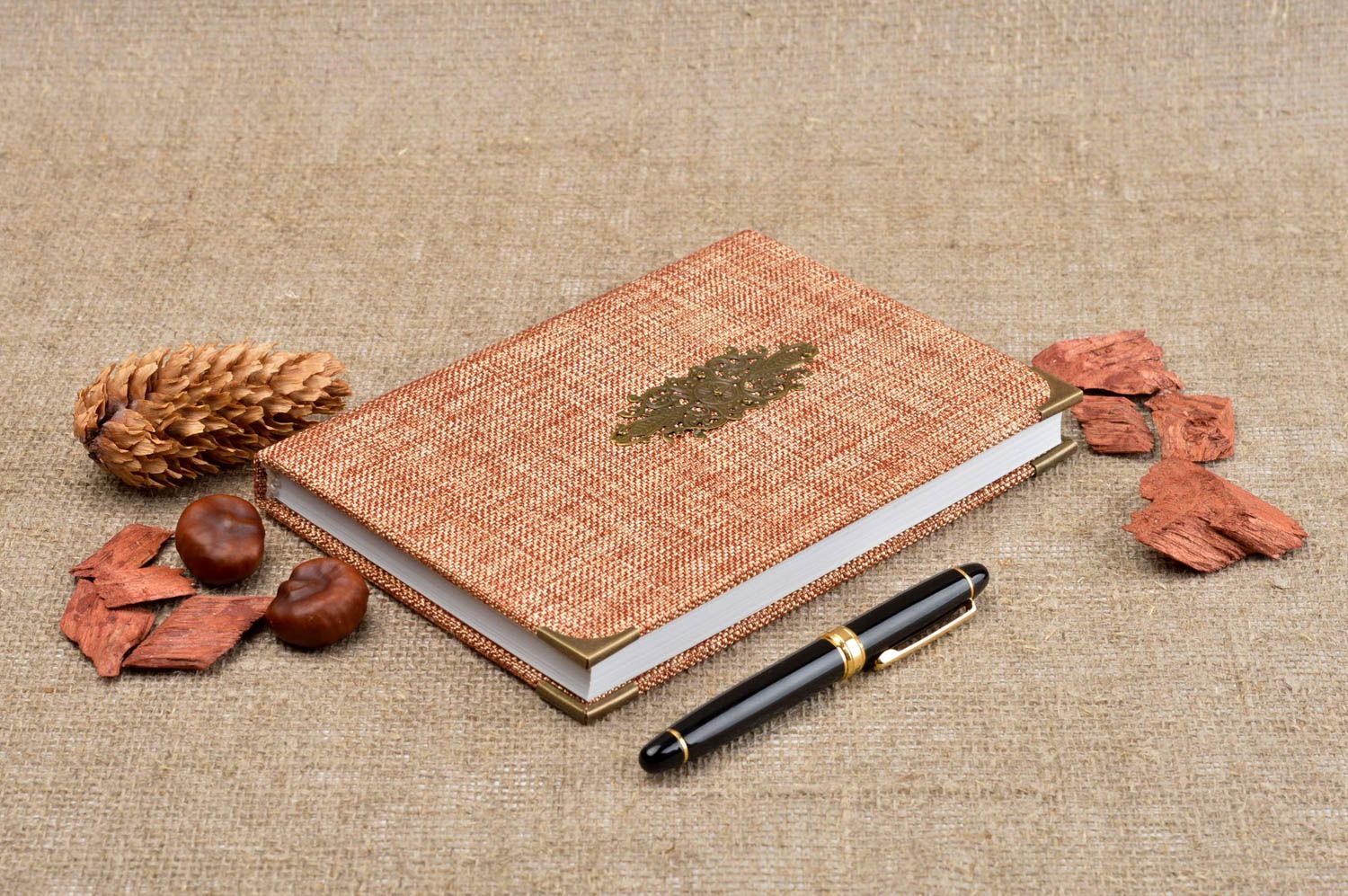 Handmade notebook in vintage style beautiful notebook diary with textile cover photo 1