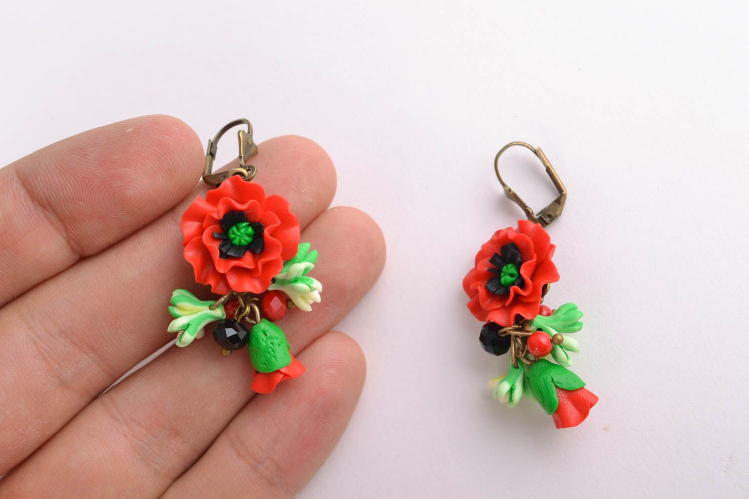 Polymer clay flower earrings Poppies photo 2