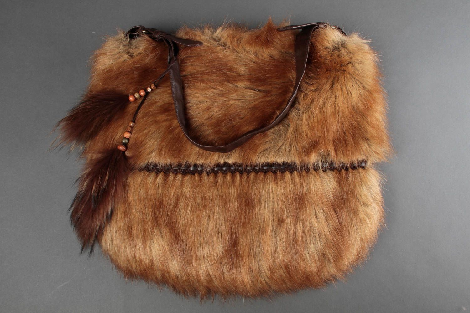 Handmade fabric shoulder bag stylish textile purse fur purses present for girl photo 2