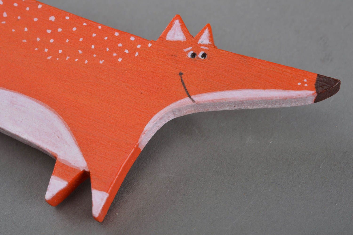Beautiful bright painted plywood brooch in the shape of orange fox photo 3