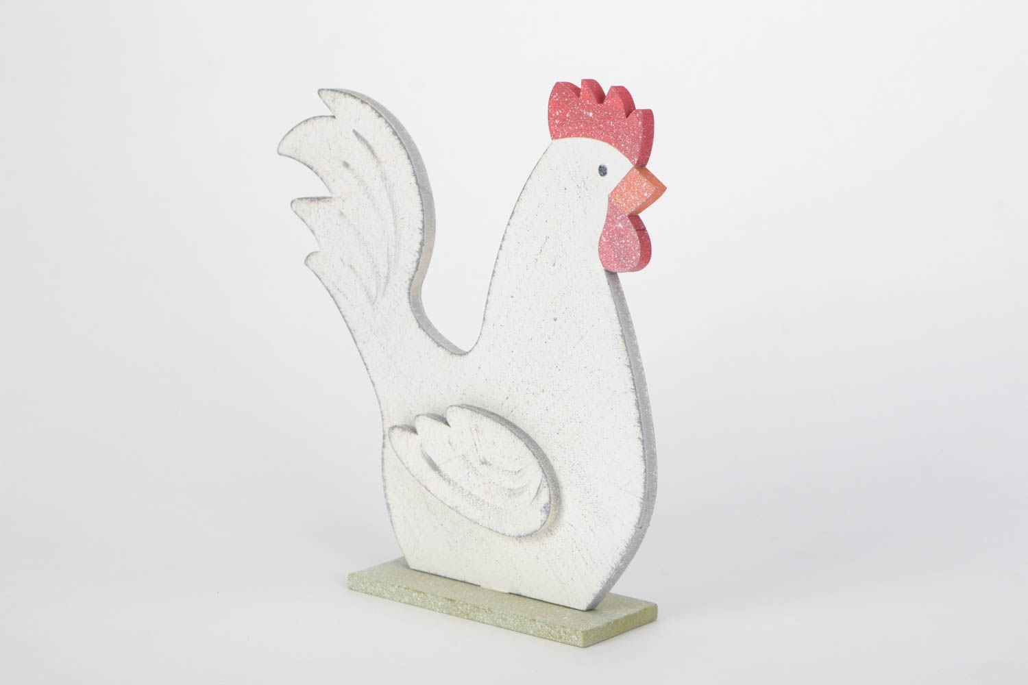 Figurine coq en bois peinte de couleurs acryliques faite main blanche décorative photo 3