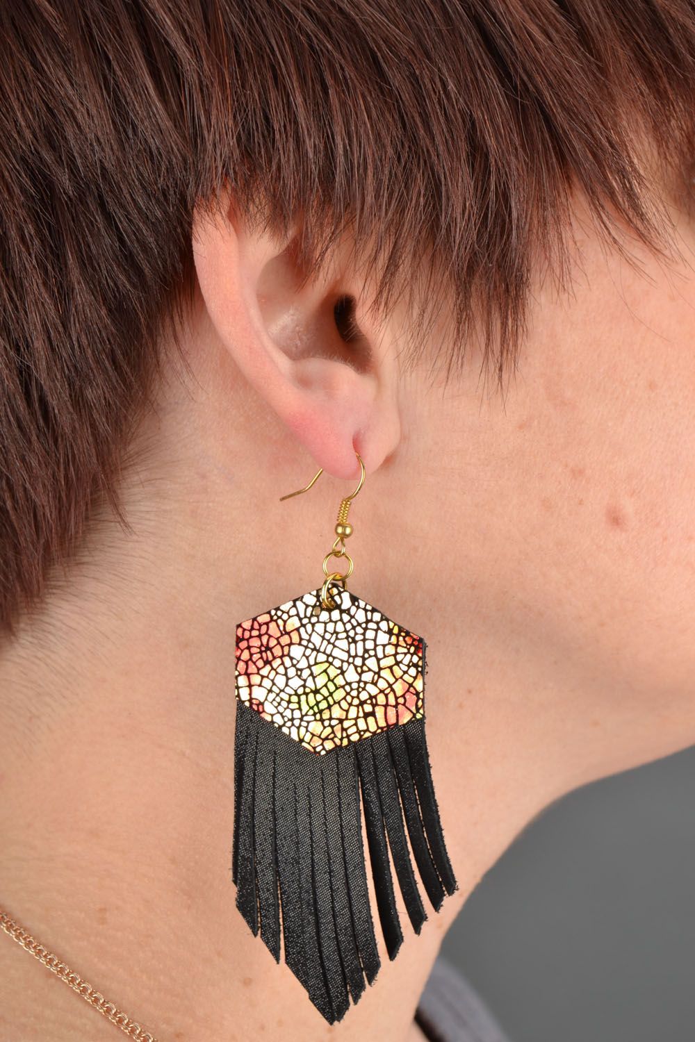 Textured genuine leather earrings photo 1