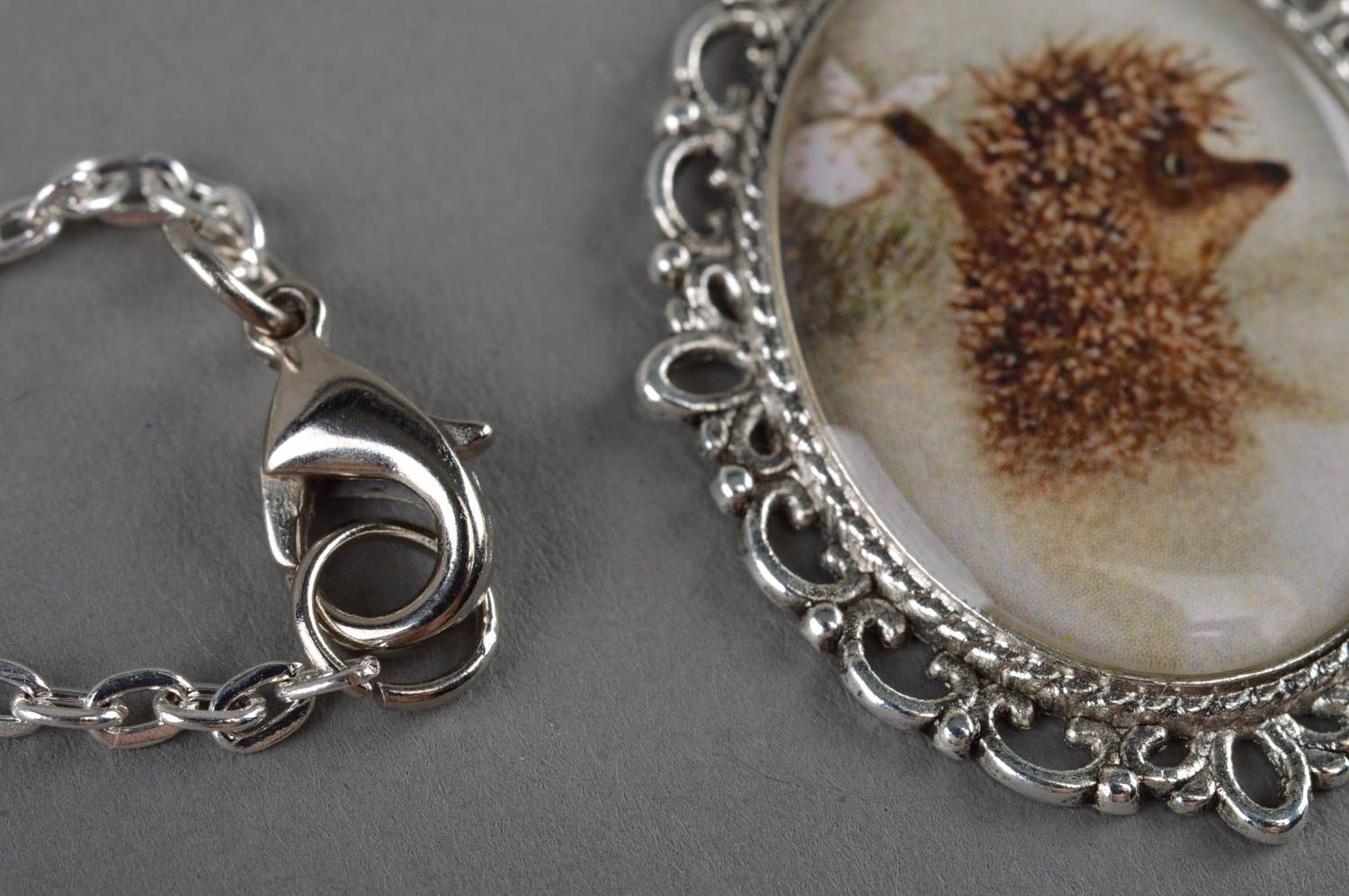 Beautiful oval shaped handmade designer epoxy resin ring on metal chain photo 3