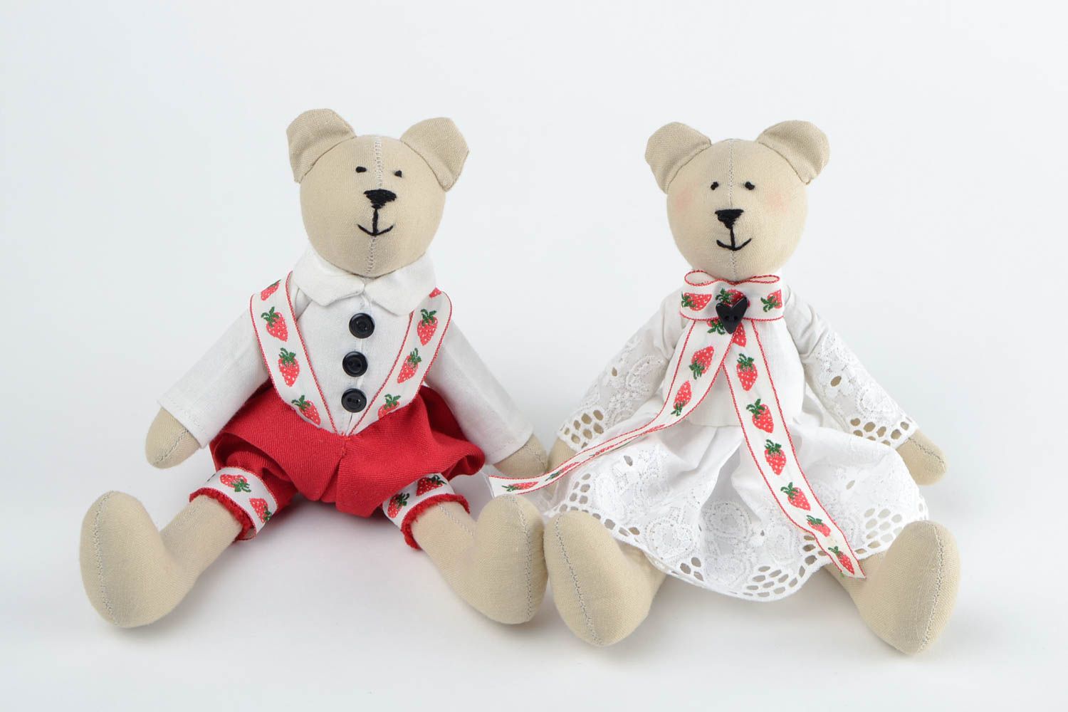 Peluche couple d'Ours en tissu fait main design 2 pièces Cadeau pour enfant photo 4