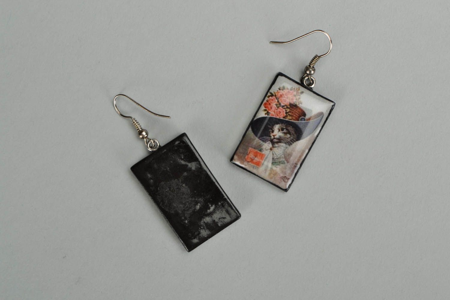 Polymer clay earrings with cats photo 3