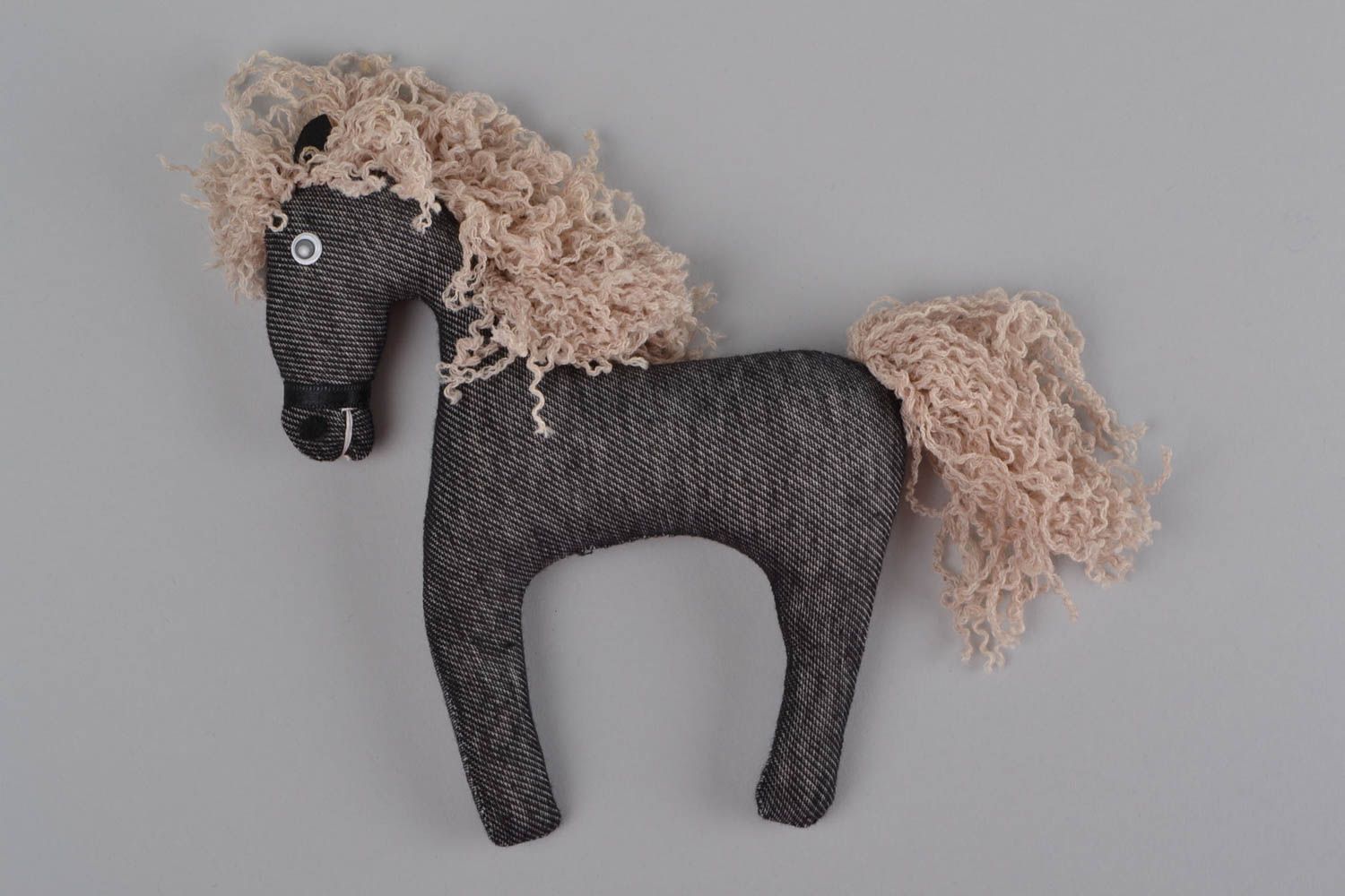 Handmade funny black horse soft toy for the interior decor and children photo 1