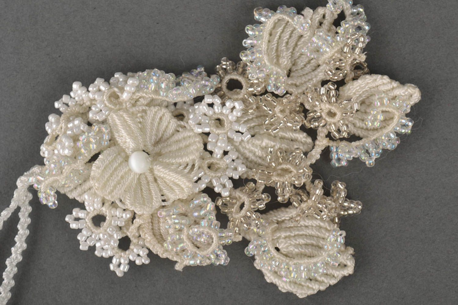 White flowers accessory stylish handmade pendant unusual present for women photo 2