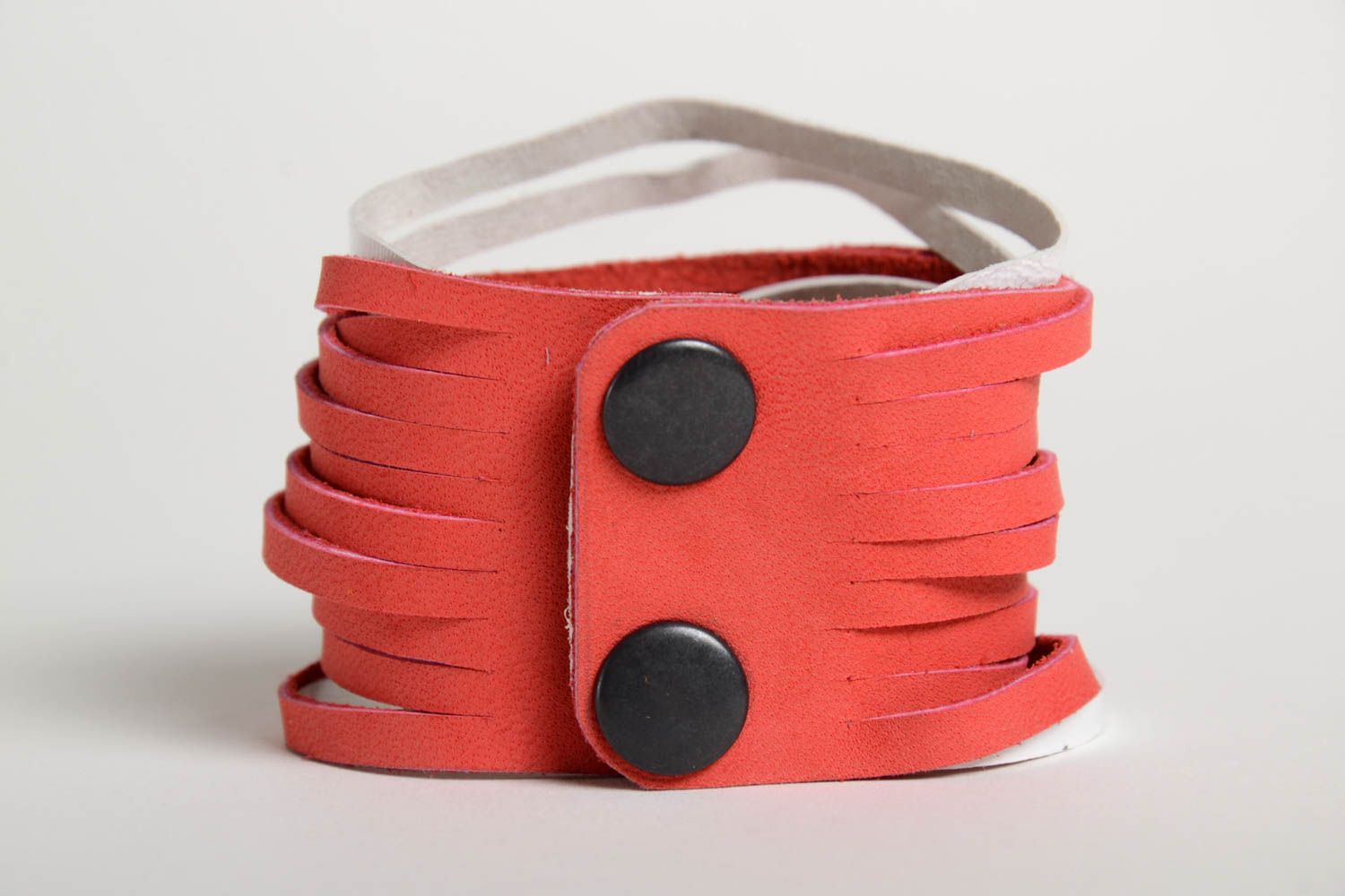 Rot weißes Damen Armband handmade Leder Schmuck Frauen Accessoire breit  foto 2