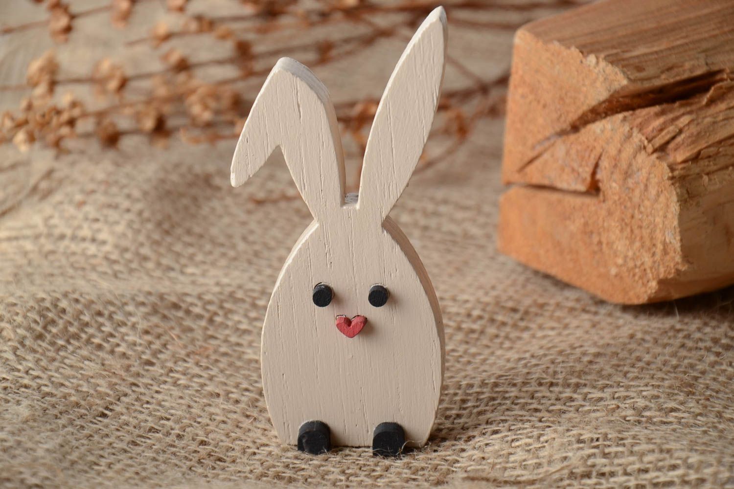 Plywood figurine of rabbit with heart-shaped nose photo 1