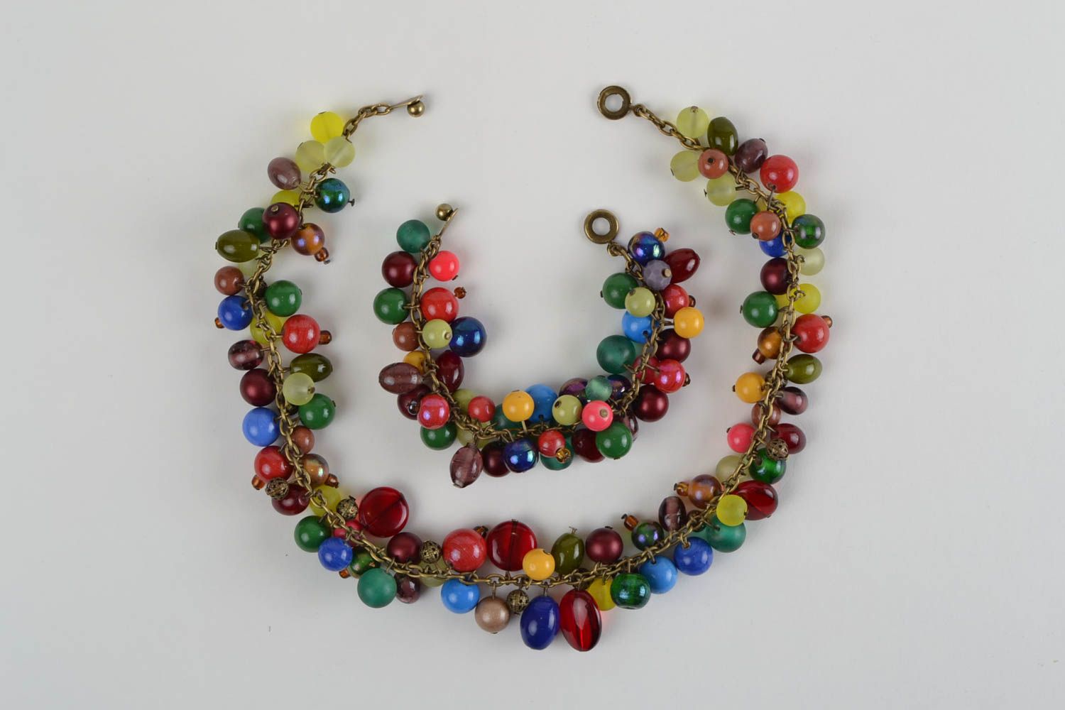 Parure de bijoux en verre faits main multicolores bracelet et collier photo 3