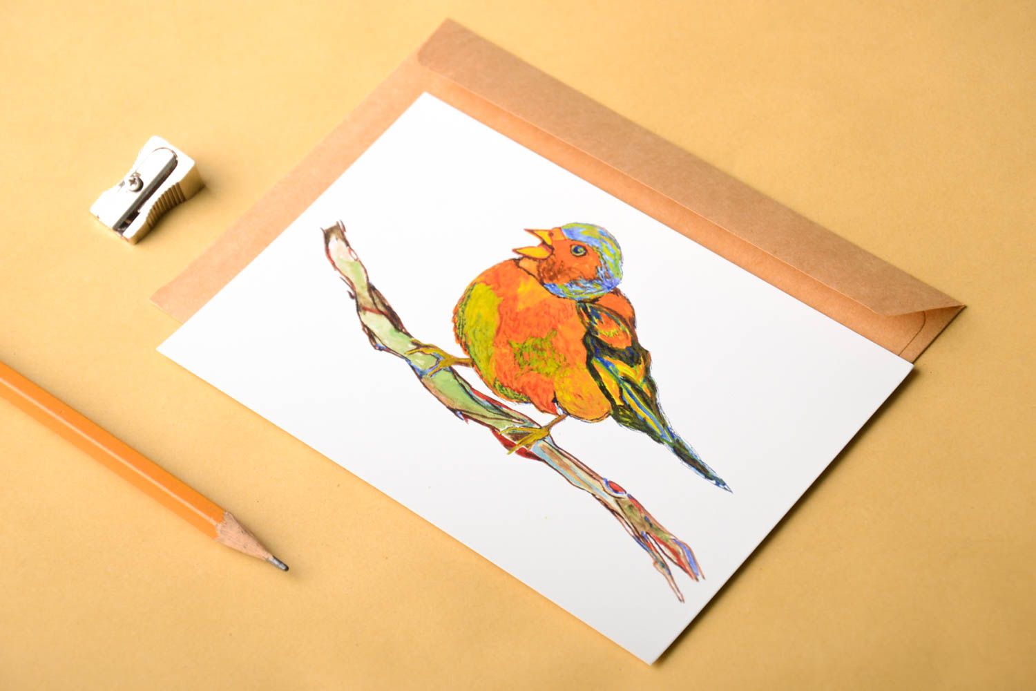 Открытка ручной работы поздравительная открытка птичка красивая открытка фото 1