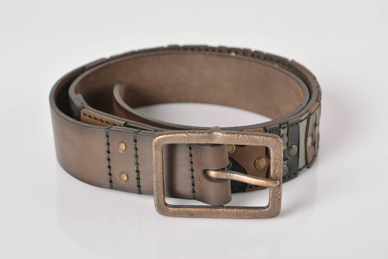 Cinturón de cuero hecho a mano ropa masculina de estilo accesorio de moda foto 1